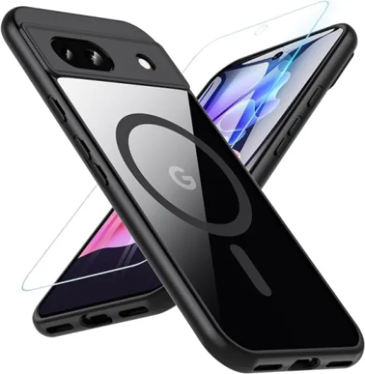 Coque pour Google Pixel 8a, Compatible avec MagSafe avec Verre Trempé, Magnétique Protection Pixel 8a Transparent Étui Arrière Housse Fine Antichoc Extérieur Case pour Google Pixel 8a, Noir Google Pixel 8a Noir-Pixel 8a