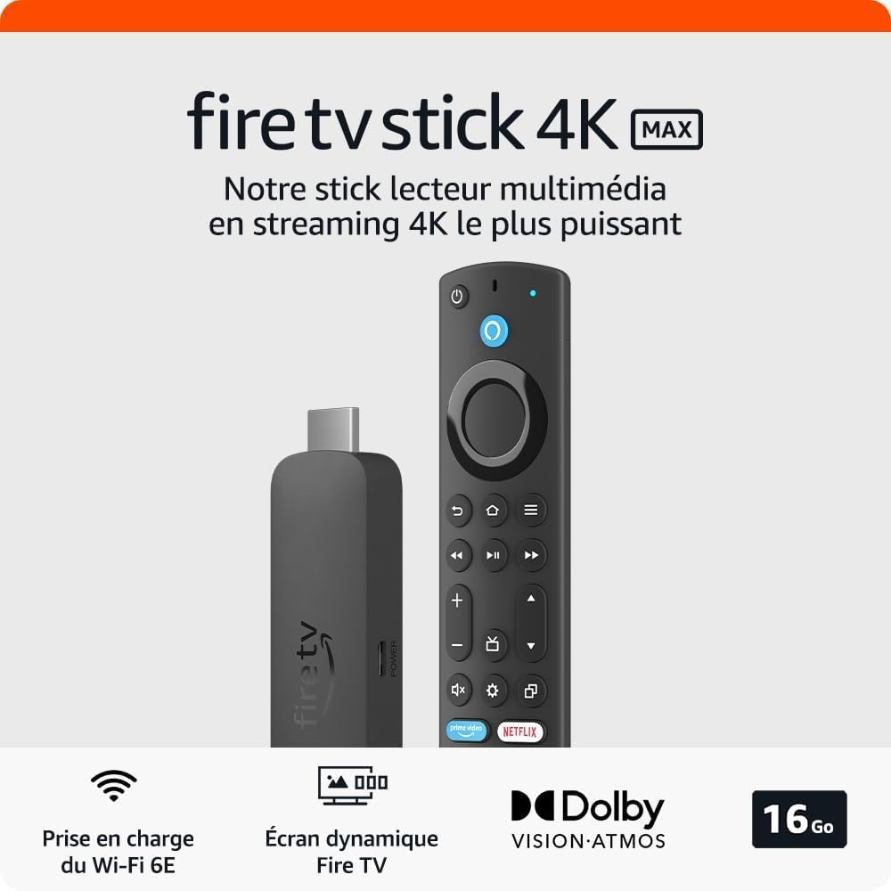 Amazon Fire TV Stick 4K Max (Nouvelle génération), Appareil de streaming avec fonctionnalité Écran dynamique et prenant en charge le Wi-Fi 6E
