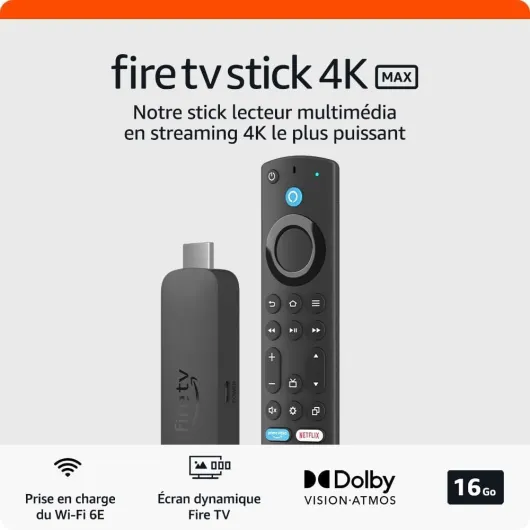 Amazon Fire TV Stick 4K Max (Nouvelle génération), Appareil de streaming avec fonctionnalité Écran dynamique et prenant en charge le Wi-Fi 6E