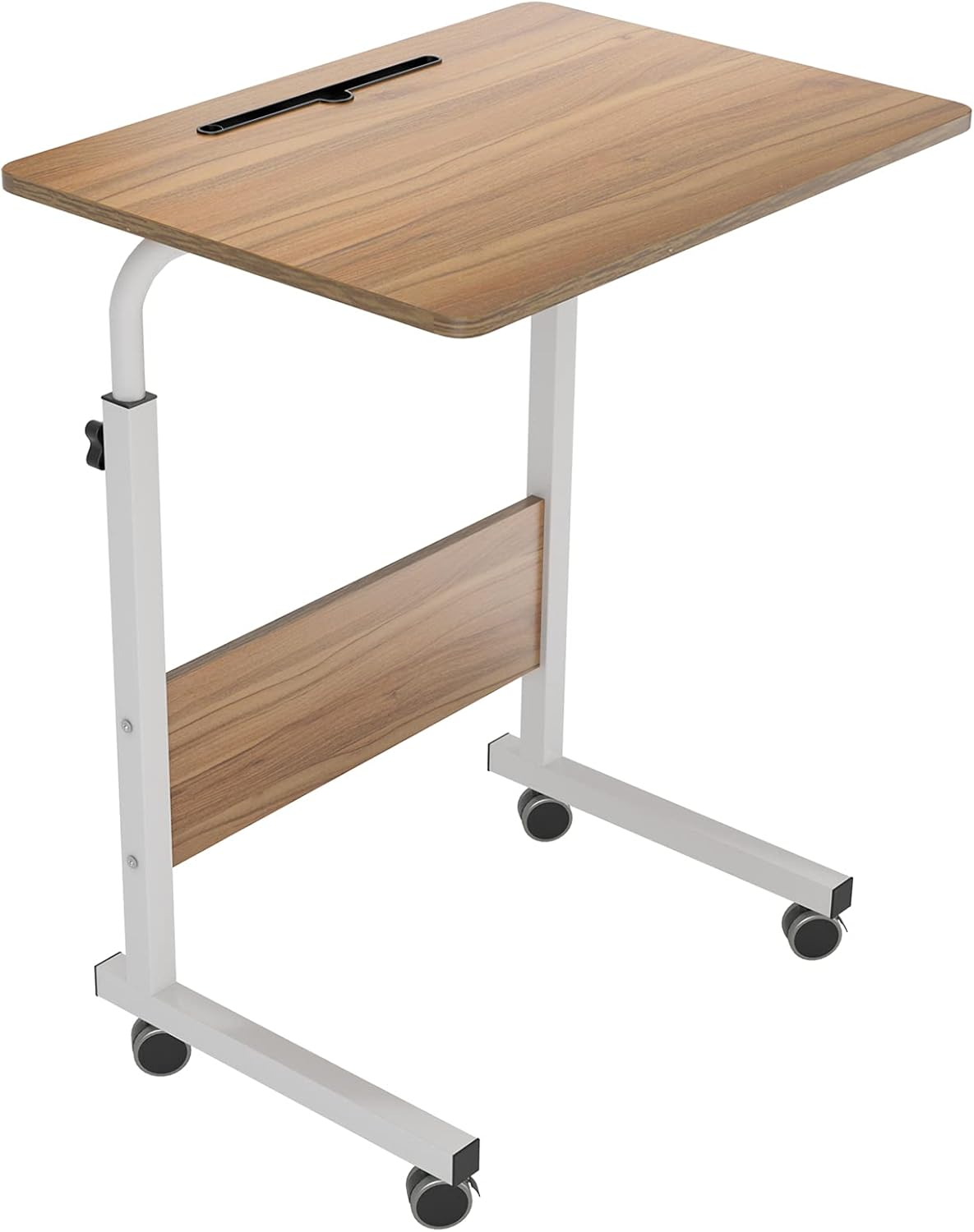 DlandHome Table Roulante de Lit Canapé pour Ordinateur Portable Hauteur Réglable Table d'appoint avec 4 roulettes Verrouillables pour Bureau Chambre + Rainure de Tablette, 60 * 40cm, Chêne 40 x 60 cm Chêne
