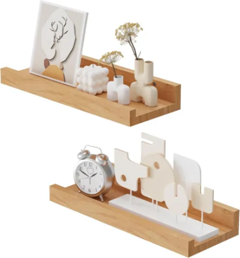 Lot de 2 Étagères Murales, 30 x 12 cm Etagères Flottantes Form de U Tablette Murale en Bois de chêne Massif, pour Salon, Salle de Bain, Cuisine, Naturel 30 x 12 cm(2-Niveaux) Naturel