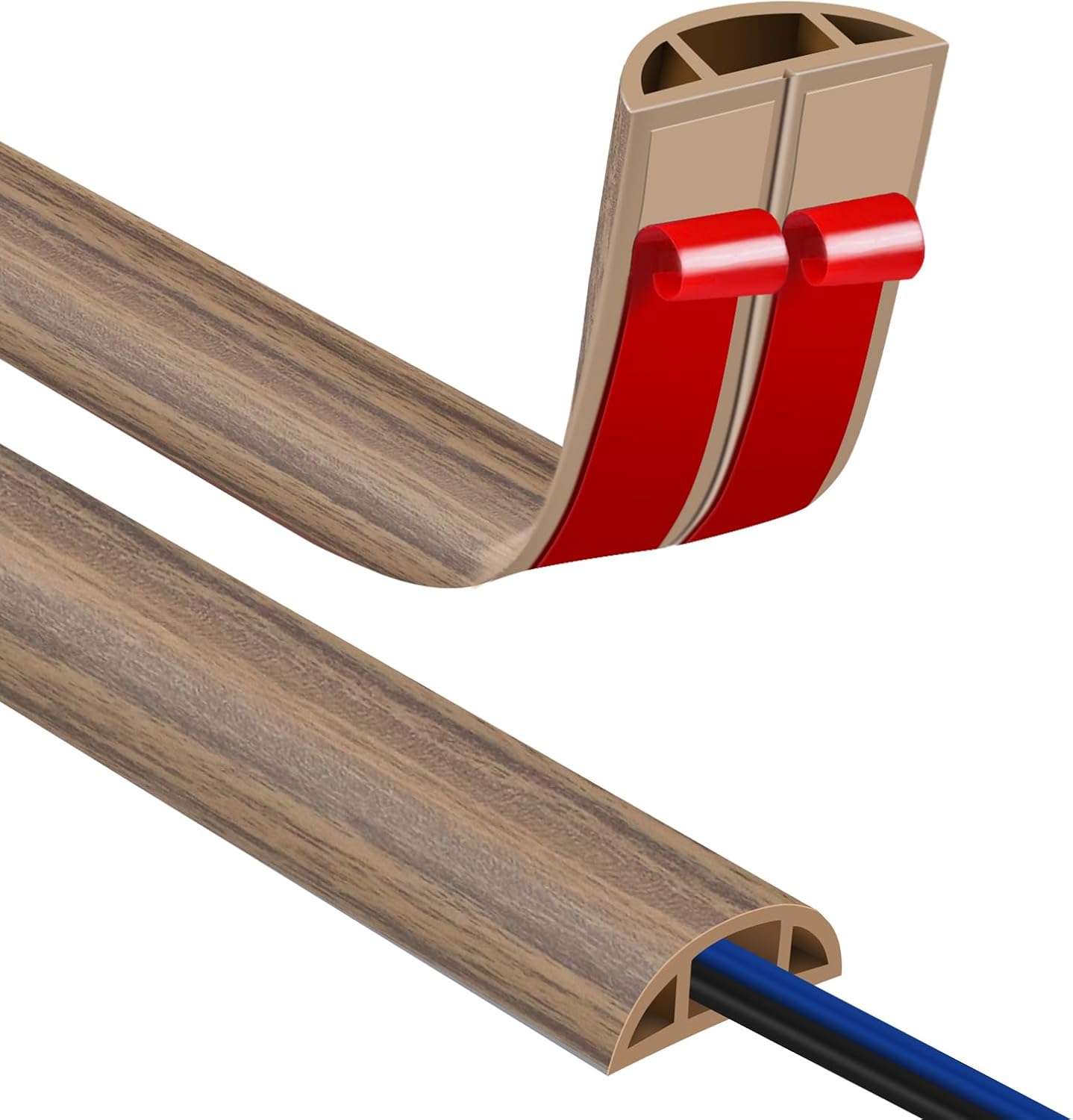 Passe Cable Sol 1M Goulotte Passe Cable Sol, Petit Canal de Cordons d'alimentation Flexible pour Le Bureau Protection des Fils Electriques et Prévention des Risques de Trébuchement 1m x30mm Bois Fumé