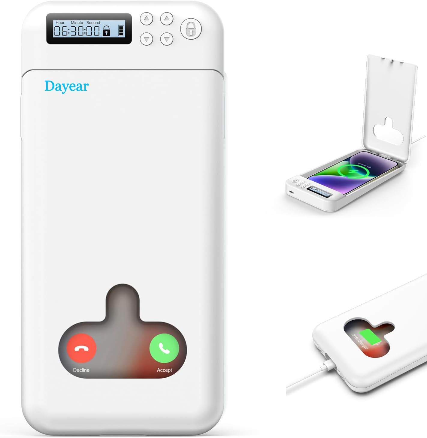 Boîte de Verrouillage de Téléphone avec Minuterie, Timed Locker Box Prison de Téléphone pour Téléphone Android/iPhone(Max6.7inch) pour Aider les Enfants/Adulte à se Concentrer Davantage(Blanc)