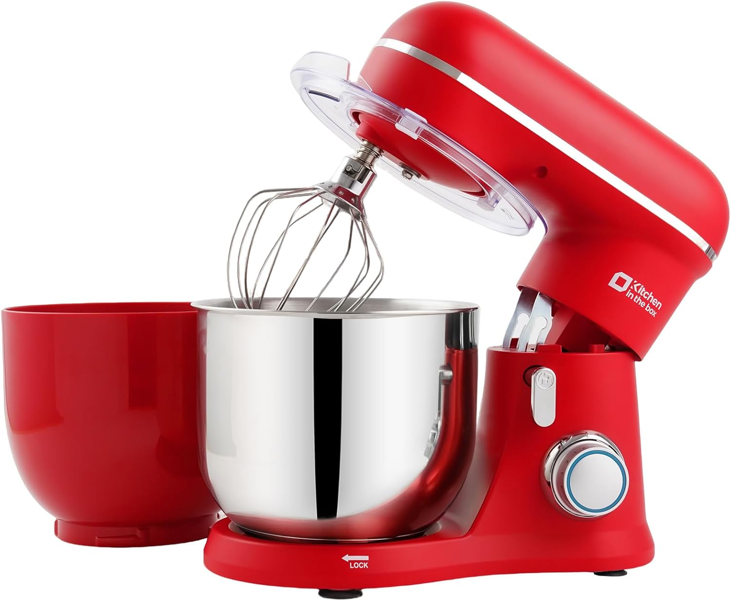 Robot Pâtissier, 3.5L avec Deux Bols, Compact et Léger, 10 Vitesses avec Fonction Pulse, Finition Mate, Fouet, Crochet Pétrisseur et Batteur, Rouge 3.5L Rouge