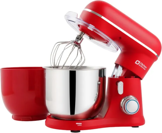 Robot Pâtissier, 3.5L avec Deux Bols, Compact et Léger, 10 Vitesses avec Fonction Pulse, Finition Mate, Fouet, Crochet Pétrisseur et Batteur, Rouge 3.5L Rouge