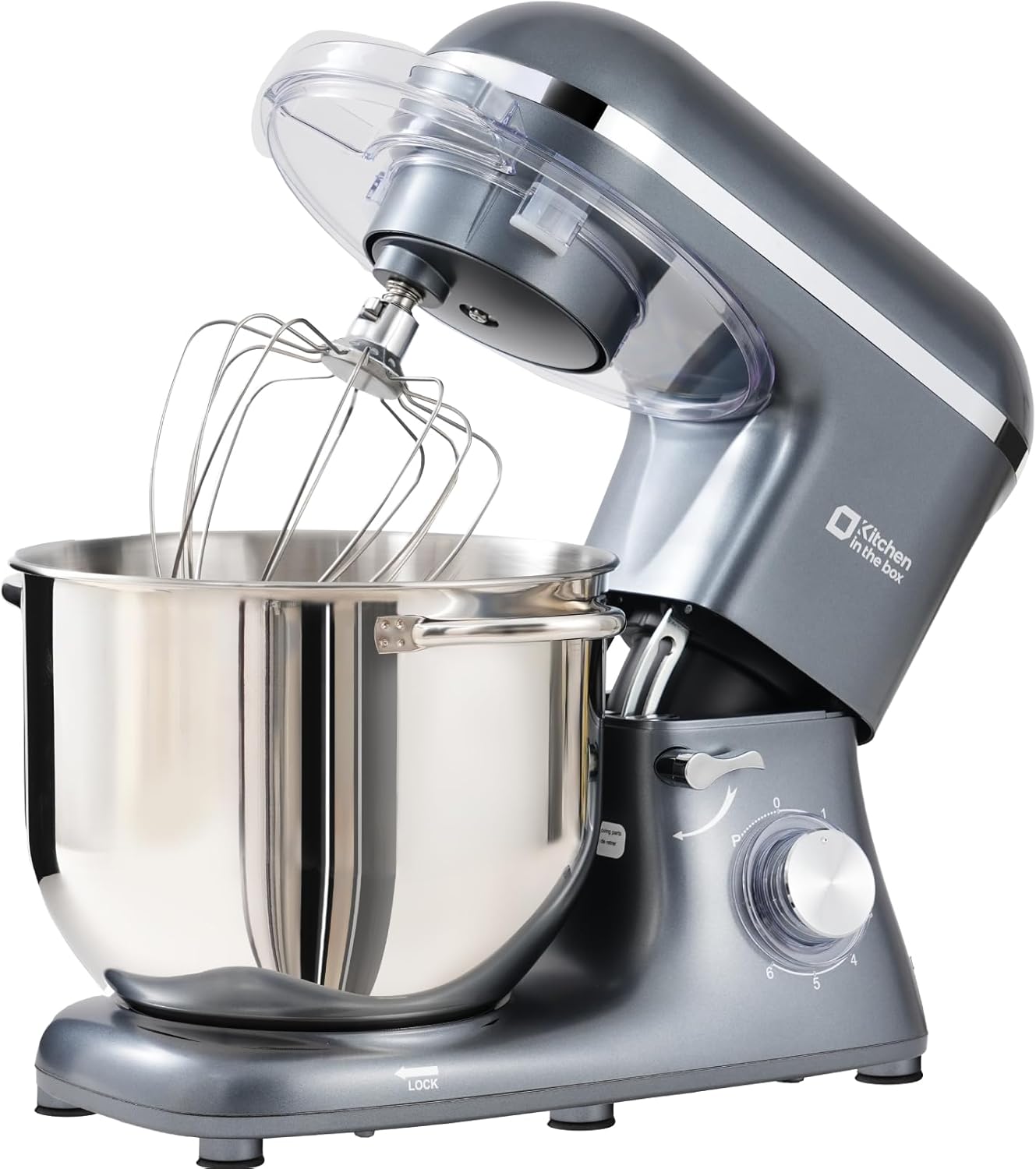 Robot Pâtissier 1400W, Bol 7,5L en Acier Inoxydable, 6 Vitesses, Tête Inclinable, Accessoires Inclus (Fouet, Crochet, Batteur), Idéal pour Pâtisserie et Boulangerie (Gris) 7.5L Gris