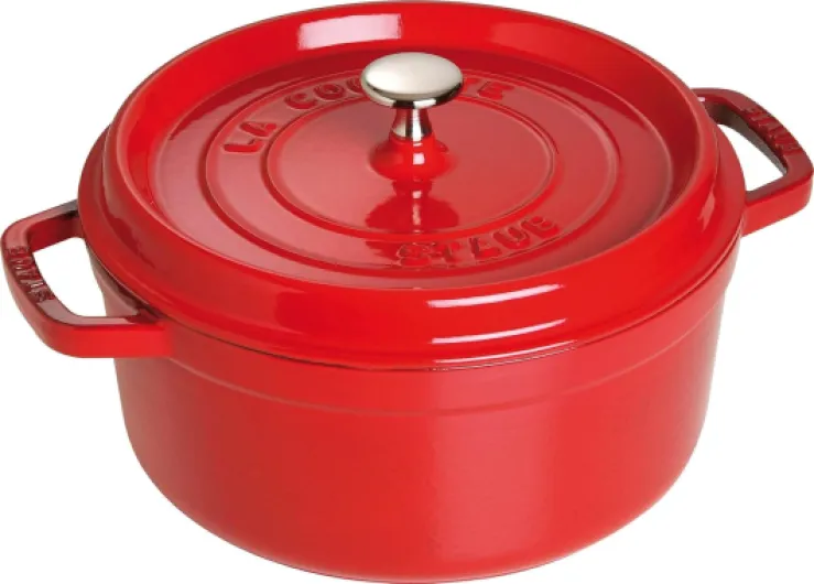 Cocotte en Fonte Émaillée avec Couvercle, Tous feux dont induction, 4 personnes, Ronde, 24 cm, 3,80 L, 5 kg, Cerise 24 cm Ronde Cerise
