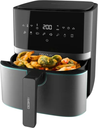 Friteuse sans Huile 5,5 L Cecofry Full InoxBlack Pro 5500 - 1600 W, Diététique, Numérique avec Finitions en Acier inoxydable, 5,5 L de capacité et technologie PerfectCook Inox Noir 5,5L