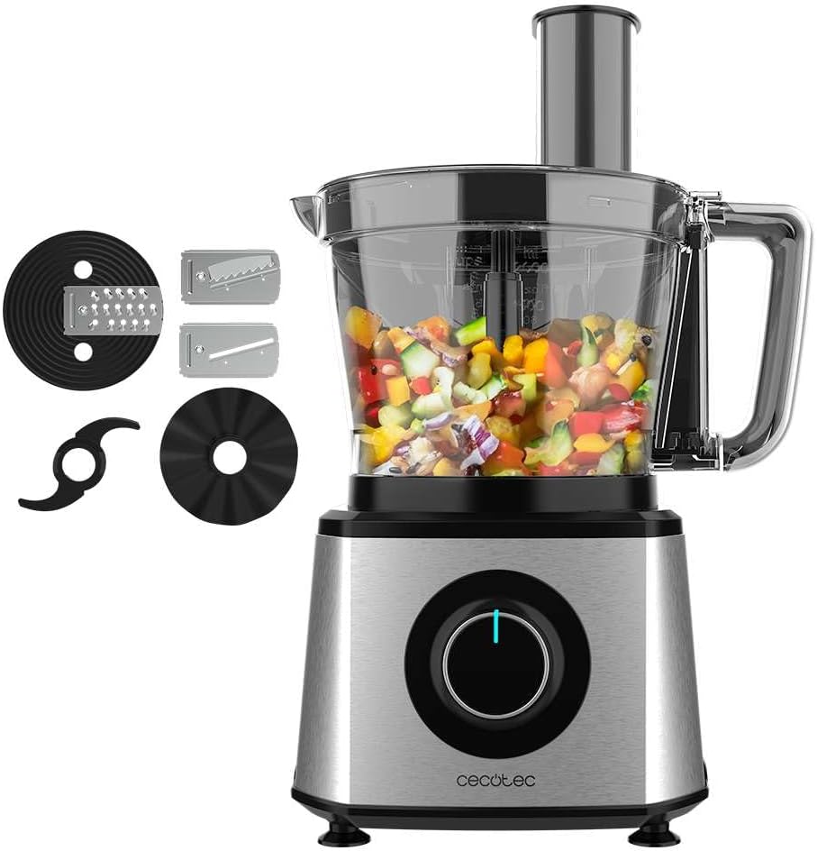 Robot culinaire Paprika 1300, 2000W de puissance, en acier inoxydable, bol de 3,5 L, 2 vitesses, 3 disques de coupe, 1 lame pour hacher et 1 pour pétrir 2000W - Blanc