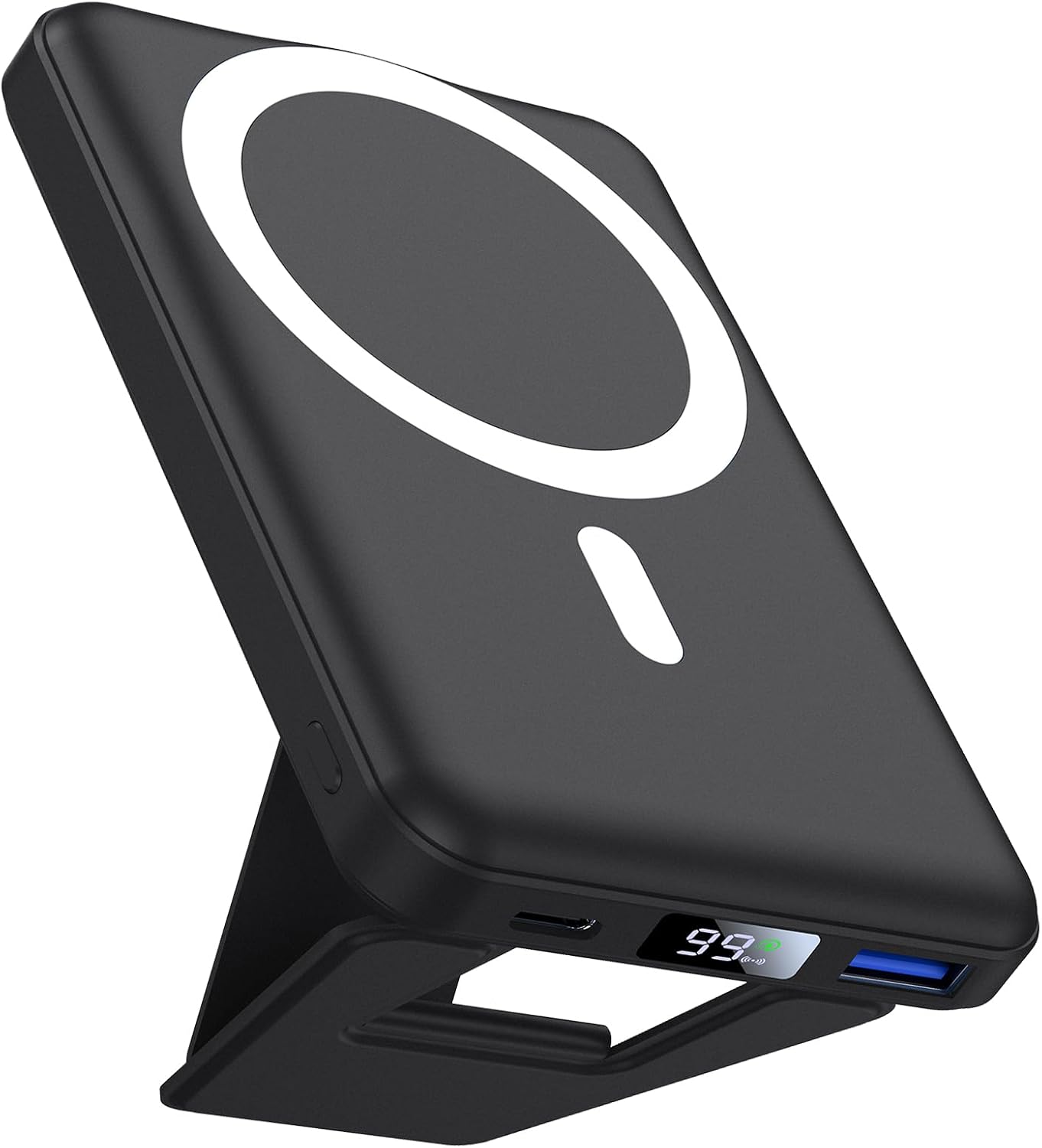 AOGUERBE Batterie Externe pour iphone, Compatible avec MagSafe 10000mAh Magnétique sans Fil Power Bank Charge Rapide PD 22.5W avec Affichage LED et Support Pliable pour iPhone 17/16/15/14/13/12 Séries Noir