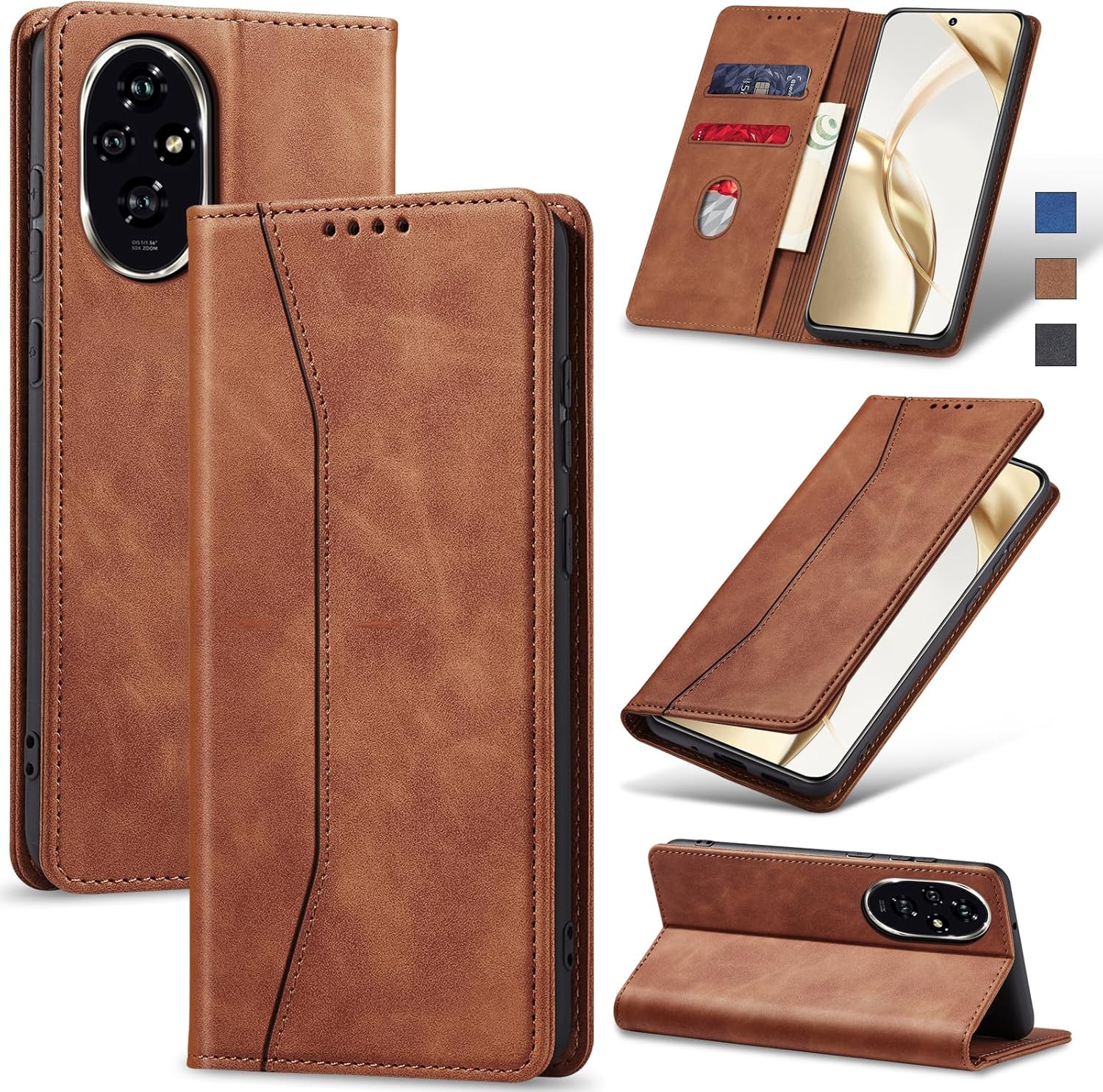 Coque pour Honor 200 5G,Housse Etui en Cuir PU Portefeuille [Antichoc] [Magnétique] [Porte Cartes] [Stand Fonction] Flip Coque (Marron) Honor 200 Marron