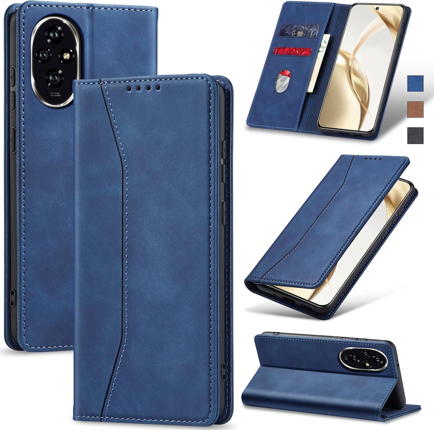 Coque pour Honor 200 5G,Housse Etui en Cuir PU Portefeuille [Antichoc] [Magnétique] [Porte Cartes] [Stand Fonction] Flip Coque (Bleu) Honor 200 Bleu