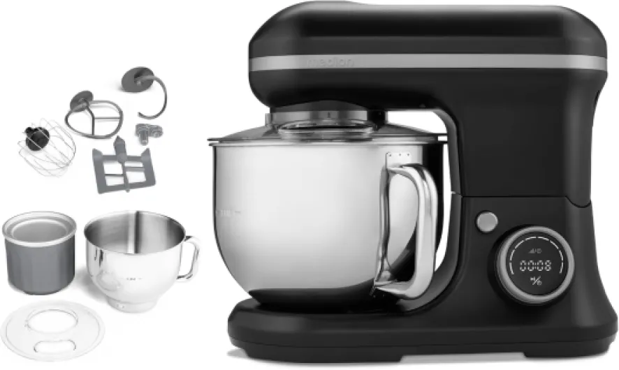 Robot de cuisine (1.200 watts, 8 niveaux, mélanger pétrir remuer, écran digital, bol en inox de 5 litres, bol à glace pour la préparation de glace, MD18420) noir Bol à glace Noir