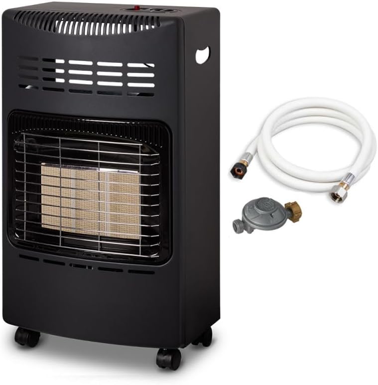 FAVEX - Chauffage d'appoint gaz 4200 - Prêt à l'emploi livré avec Tuyau et détendeur-Intérieur-Brûleur céramique Infrarouge-3 Puissances de Chauffe-jusqu'à 40 m², Acier, Noir