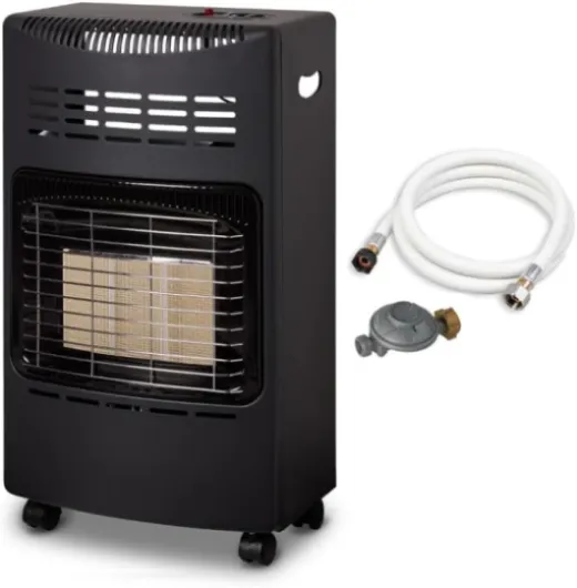 Chauffage d'appoint gaz 4200 - Prêt à l'emploi livré avec Tuyau et détendeur-Intérieur-Brûleur céramique Infrarouge-3 Puissances de Chauffe-jusqu'à 40 m², Acier, Noir