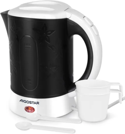 Bouilloire de Voyage Électrique, 0.6L Compacte, 650W Économe en Énergie, Sans BPA, Arrêt Automatique, pour Camping, Bureau, Domicile, Noir