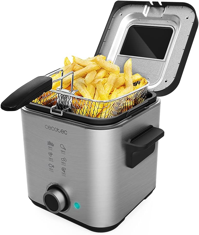 Cecotec Friteuse électrique CleanFry Advance 1500 Black d’1,5 L en acier inoxydable avec filtre OilCleaner qui maintient l’huile propre pendant longtemps - (Inox)