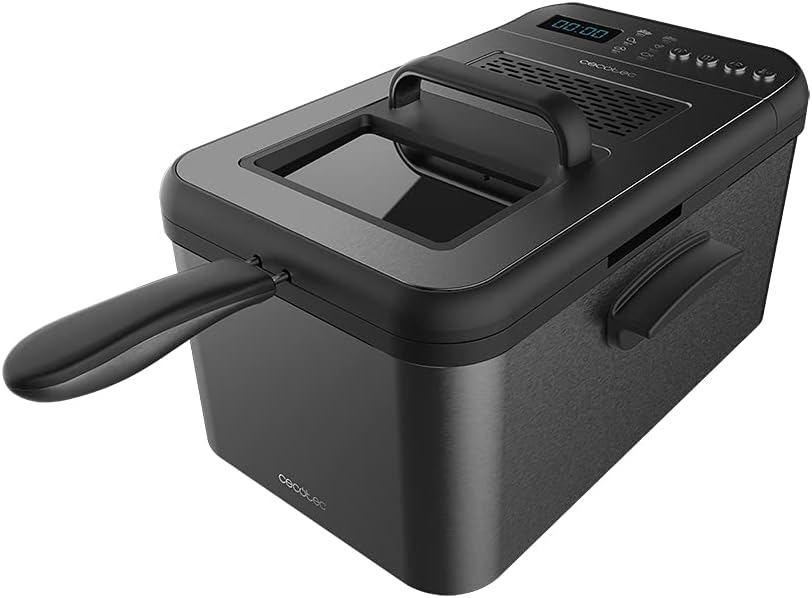 Cecotec Friteuse numérique Cleanfry Luxury 3000 Black - Design élégant en acier inoxydable et laquée noir avec 3,2 L de capacité et 5 programmes préétablis - (3,2 L, Dark) 40.2 x 24.2 x 28.2 cm Dark