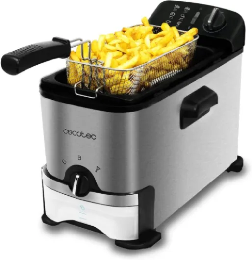 Cecotec Friteuse électrique CleanFry 3000 - 2180 W, 3 L en Acier inoxydable avec filtre OilCleaner, Couvercle avec fenêtre pour contrôler la friture et filtre antiodeurs (3000 Pro Filter) 3000 ProFilter