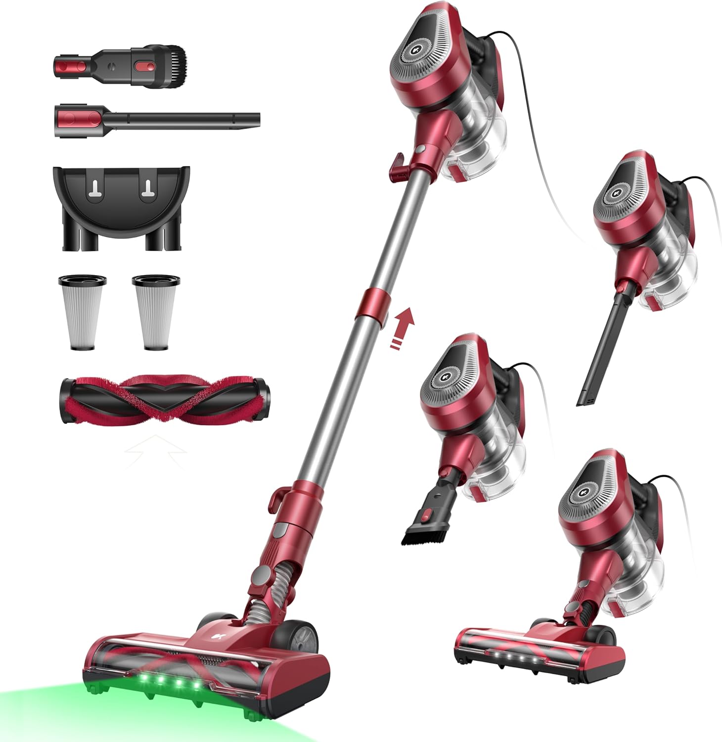 C8 Aspirateur Balai avec Fil, 600W/60Kpa Aspirateur Balai Puissant avec Recharge Murale, Cable de 7 m, Brosse Anti-Emmêlement,1,5L Aspirateur Balai pour Tapis,Sols Durs,Poils d'animau