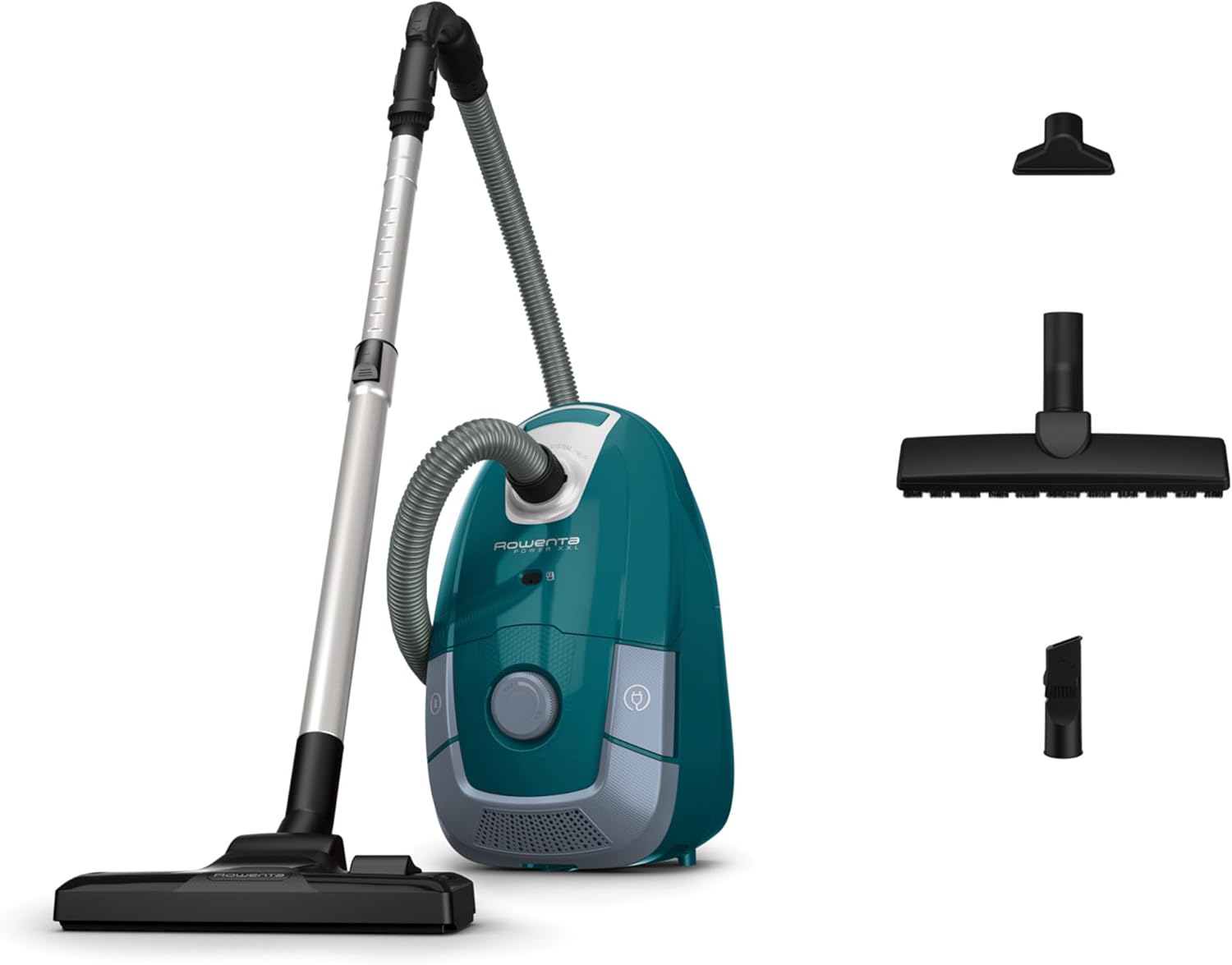 Power XXL Aspirateur avec Sac, 4,5 L, Moteur Basse consommation 900 W Max, Performant, Très Bien accessoirisé RO3143EA, Bleu Pétrole/Gris 3 accessoires