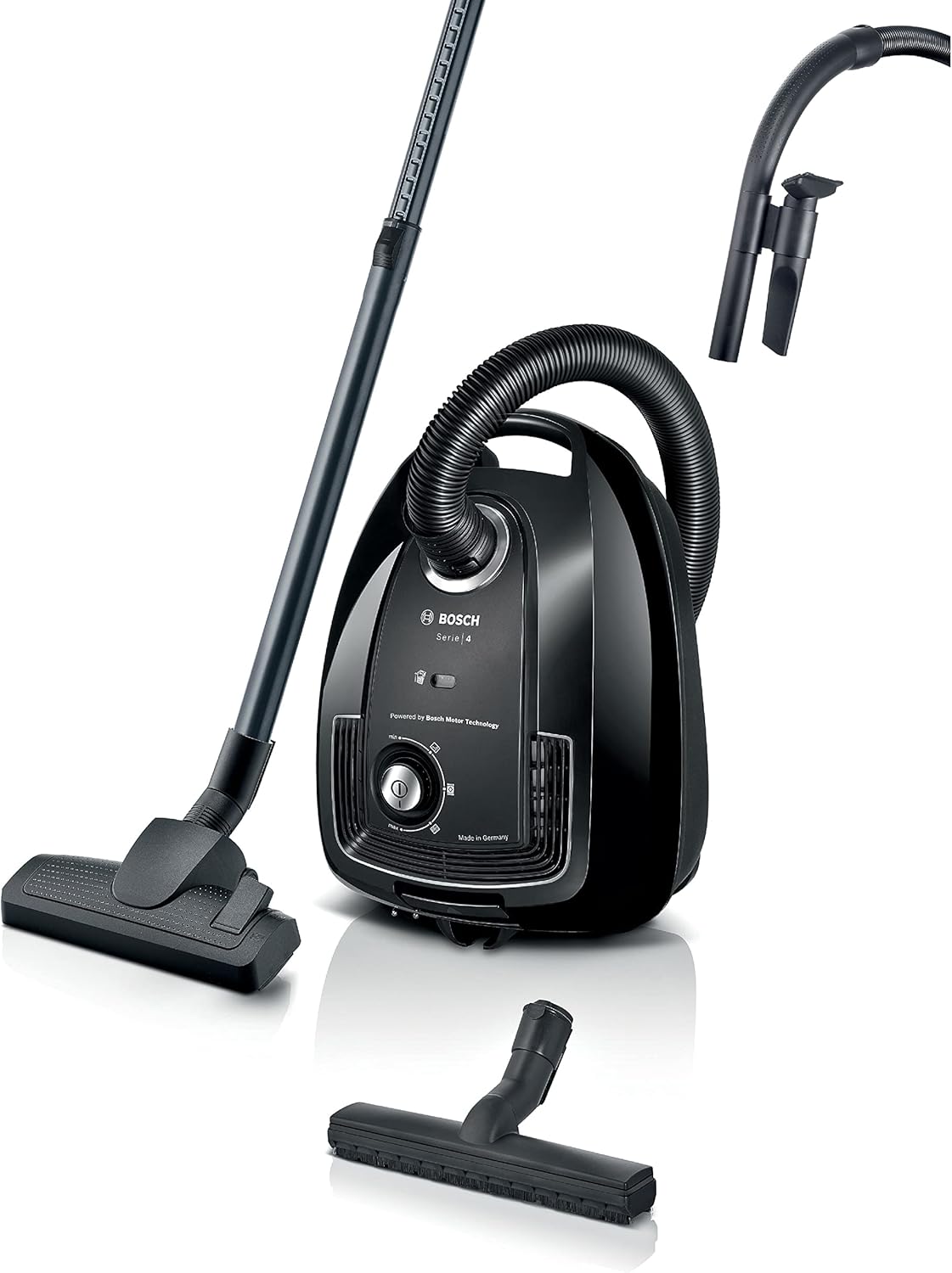 Electroménager Série 4, BGL38BA2H, aspirateur traîneau avec Sac, Compact et léger, Sac à poussière XL 4L, Filtre hygiénique PureAir Lavable, Rayon d'action 10 m, Noir Noir Serie 4 BGL38BA2H