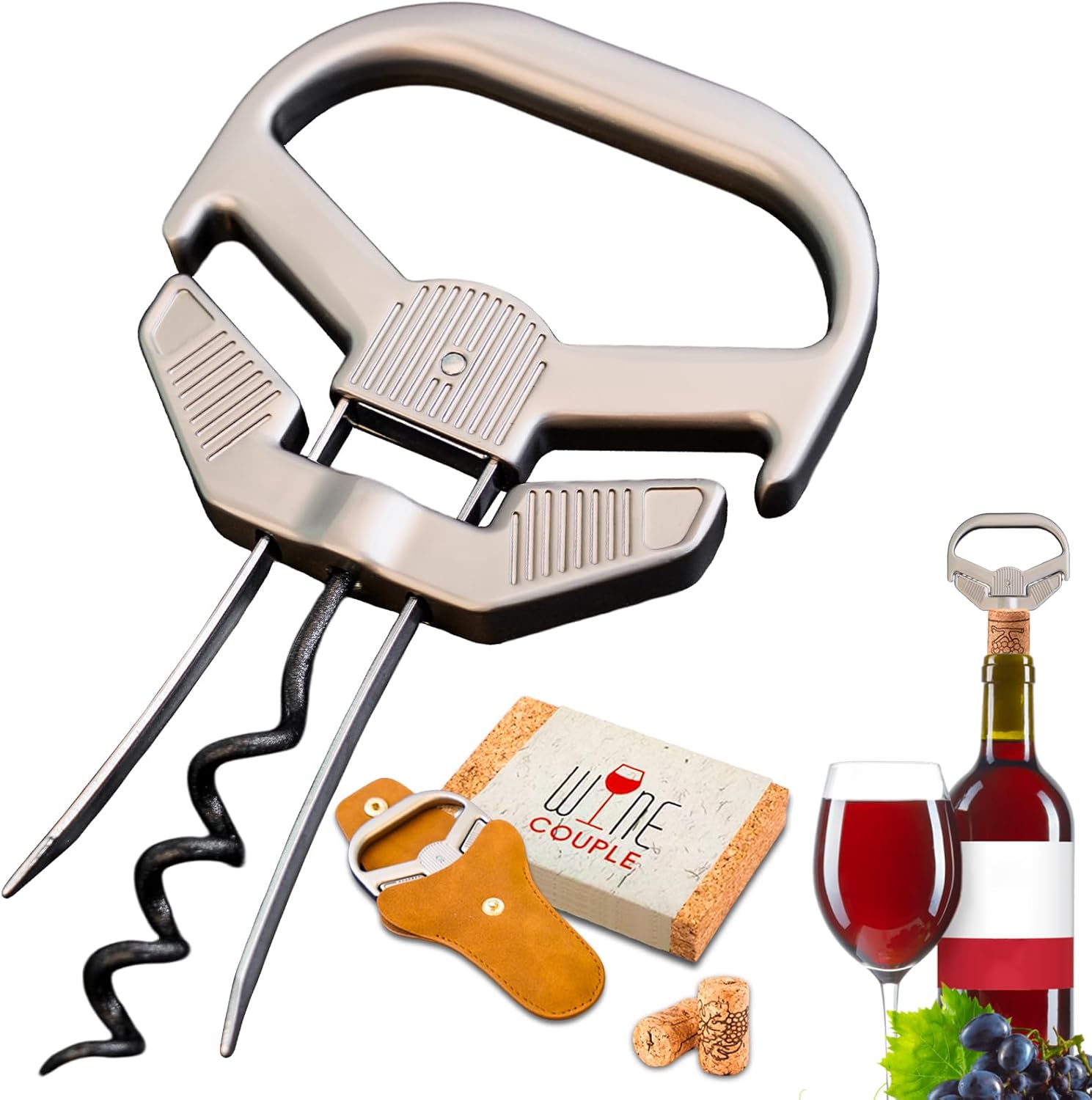 Ah So Ouvre-Bouteille pour Bouteilles Vintage, Tire-Bouchon de Vin Vieux avec Étui en Cuir Portable, Décapsuleur pour Connaisseurs de Vin à Déboucher, Cadeaux pour Amateurs de Vin (01)