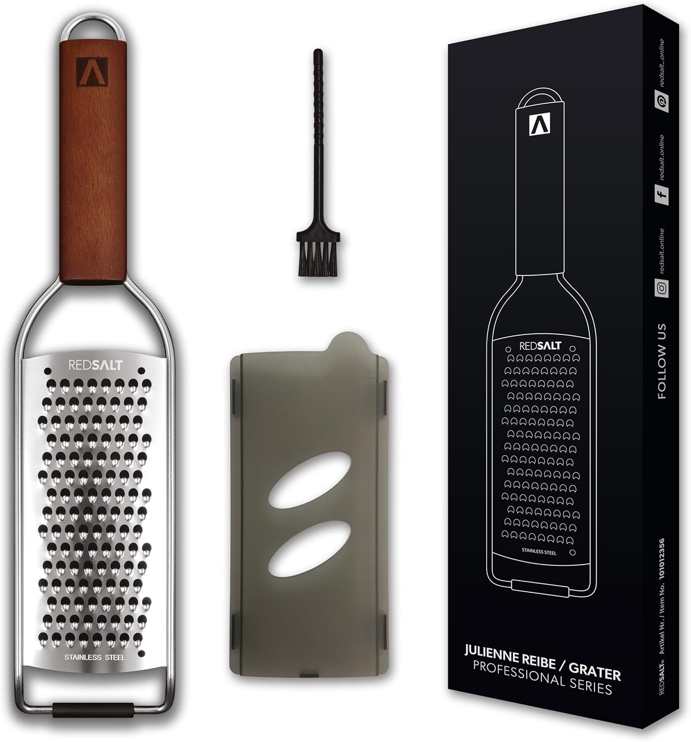 REDSALT® premium râpe à Julienne INOX avec manche en bois - idéale pour le fromage parmesan - légumes carottes pommes de terre courgettes céleri - fruit pomme poire - trancheuse professionnelle râpe Julienne
