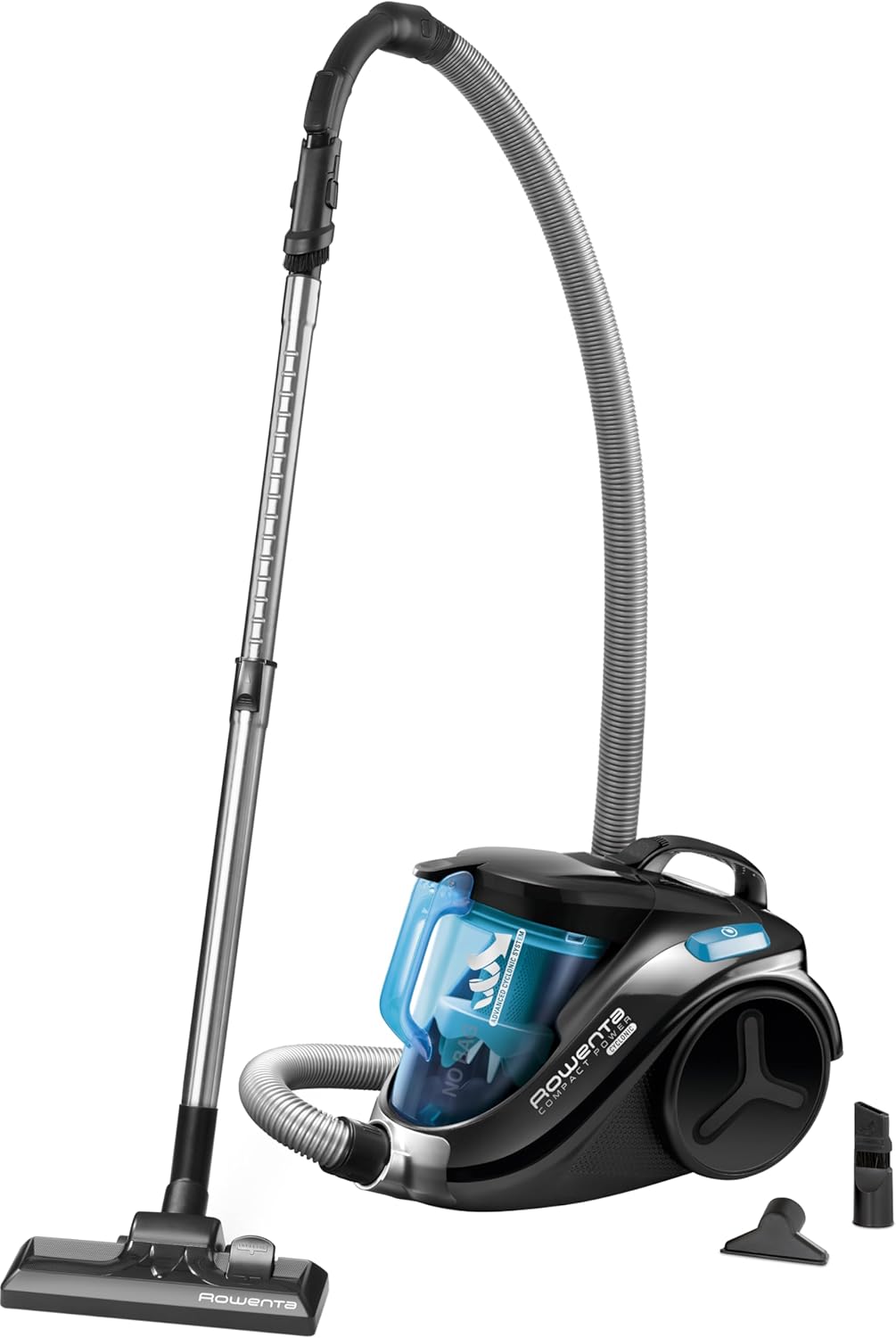 Compact Power Cyclonic Aspirateur Sans Sac Performant Compact Léger Maniable Ergonomique Capacité 1,5L RO3731EA, Noir / Turquoise Noir-turquoise