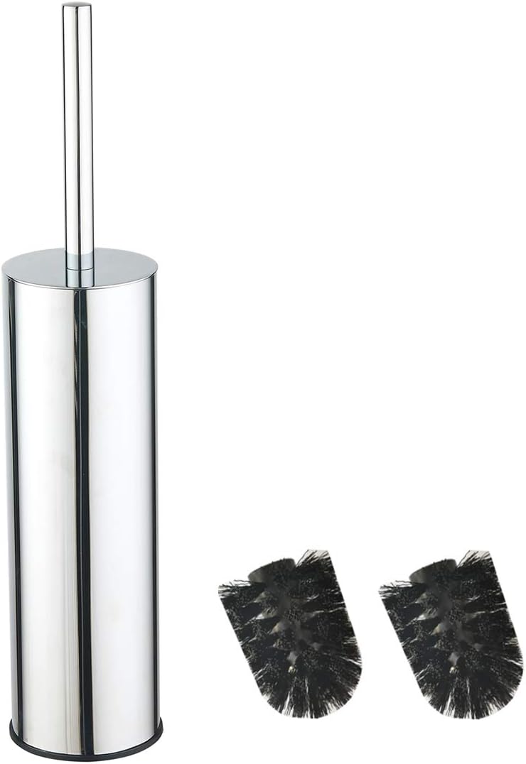 304 Brosse à WC en Acier Inoxydable Seau Long Brosse à WC Ronde sur Pied avec Support pour la décoration de la Salle de Bain Chrome