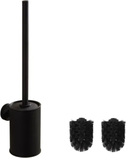 Set Brosse de Toilette avec Montage mural, Acier Inoxydable 304, Support ABS Hygiénique, Design Compact, Tête de Brosse Remplaçable pour Petites Salles de Bain Noir Mat.