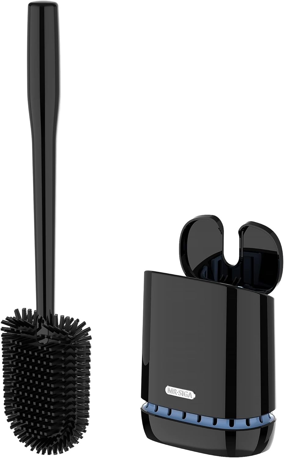 MR.SIGA Brosse WC Silicone, Brosse Toilettes WC avec Support, Montage Mural ou au Sol, Brosse pour Le Nettoyage de Salle de Bain, Noir