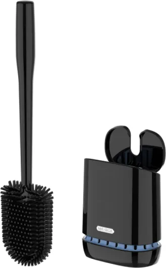 MR.SIGA Brosse WC Silicone, Brosse Toilettes WC avec Support, Montage Mural ou au Sol, Brosse pour Le Nettoyage de Salle de Bain, Noir