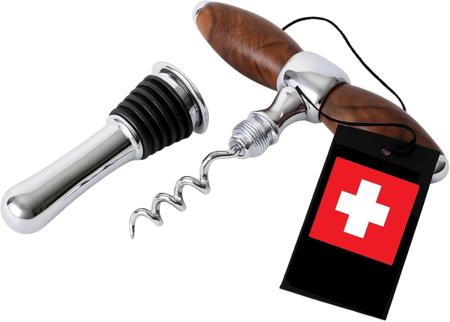 Tire-bouchon exclusif fait main - Bouchon de bouteille en bois de noyer, fabriqué à la main en Suisse, cadeau de nouvelle maison, design élégant, ouvre-bouteille multifonction 2 en 1, garantie 10