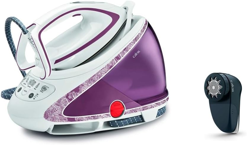 Bundle of Calor Pro Express Ultimate Centrale Vapeur, Haute Pression, 7.3 bars, Fonction Pressing 490 g/min, Fabrique en France GV9560C0 + Calor Rasoir anti-peluches rechargeable, JA7002C0, Bleu Trust Violet Accessoire Rasoir anti-peluche