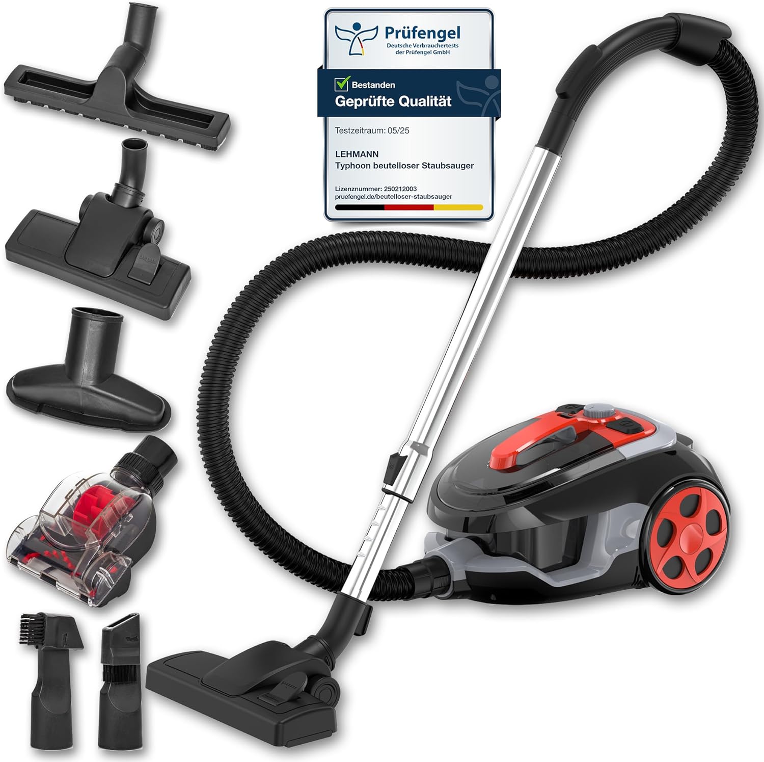 Aspirateur cyclonique sans Sac Typhoon 4000 Watt - avec Jeu d'accessoires - Aspirateur Puissant avec Jeu de Buses - Filtre HEPA, Brosse Turbo, Réservoir à poussière 2,5 L