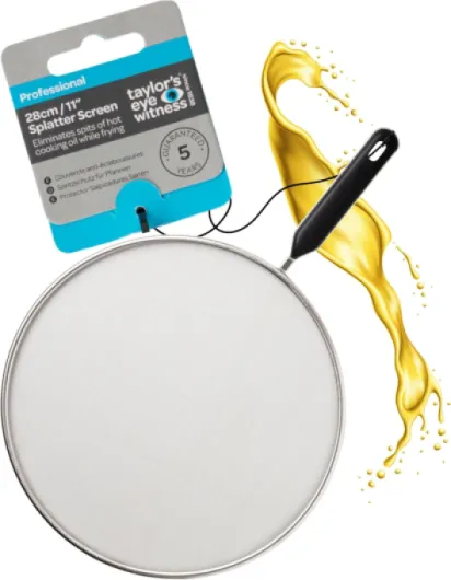 Protection anti-éclaboussures en acier inoxydable - 28 cm - Maille fine - Avec poignée en plastique confortable - Facile à nettoyer - Passe au lave-vaisselle - Bouclier anti-éclaboussures durable pour Acier inoxydable 28 cm