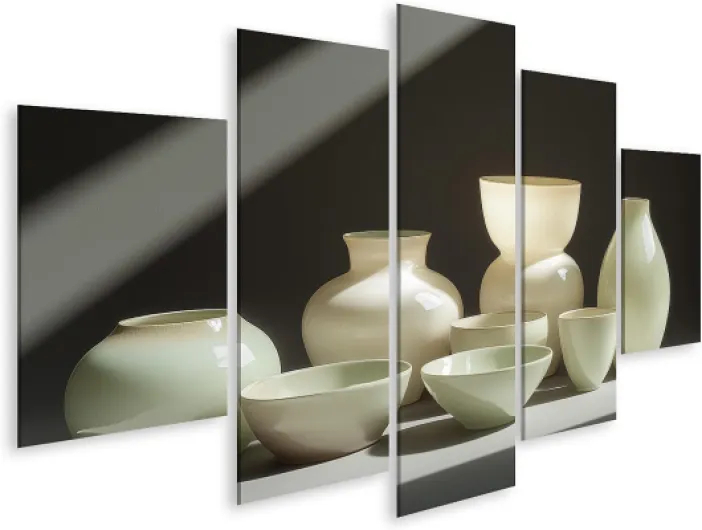 Islandburner Tableau sur toile Vases en céramique modernes dans une lumière douce Images murales Poster Leinwand 170x80cm - 5 Teile
