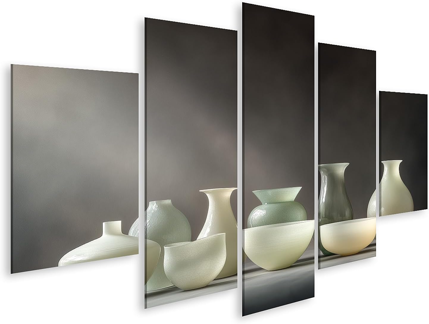 Islandburner Tableau sur toile Vases esthétiques en céramique dans des tons doux Images murales Poster Leinwand 170x80cm - 5 Teile