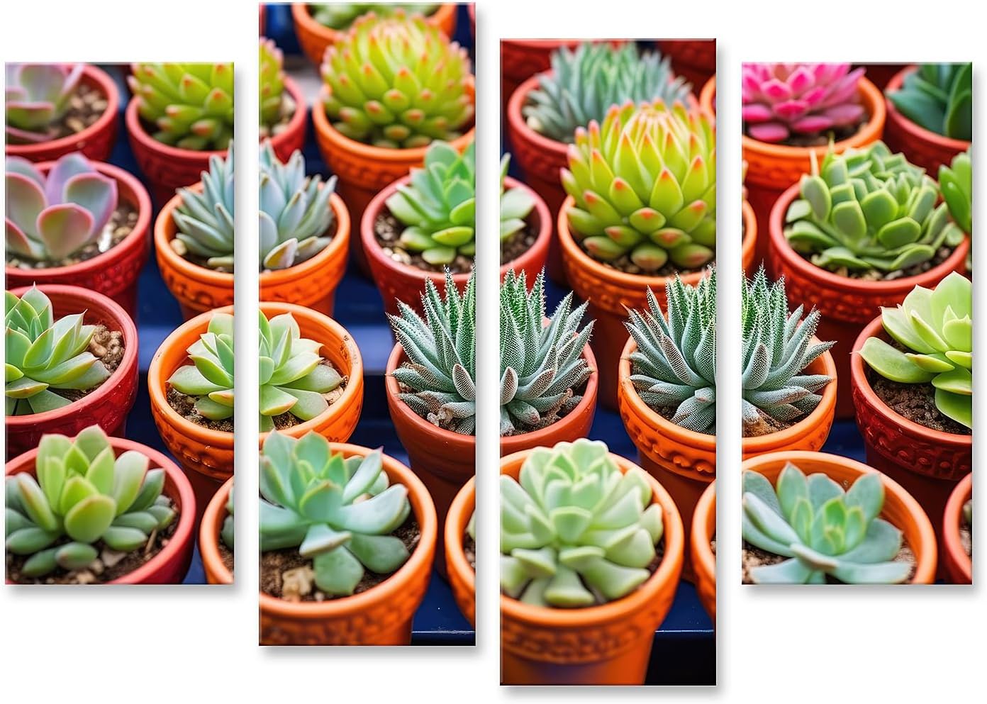 Islandburner Tableau sur toile Tir Succulentes Pots en céramique colorés Photos murales Poster Leinwand 130x80cm - 4 Teile