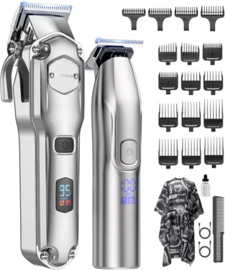 Jack & Rose Clippers and Trimmers Set, Cordless Hair Clippers for Men, Barber Clippers Set Silvery