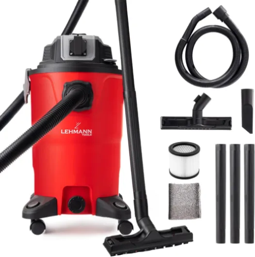 Aspirateur Industriel sans Sac 30L - Aspirateur Eau et Poussière avec Prise 2000W - Fonction soufflage - Double Système Filtration avec HEPA - Secoueur de Filtre - pour Atelier et Chantier Rouge 30 L