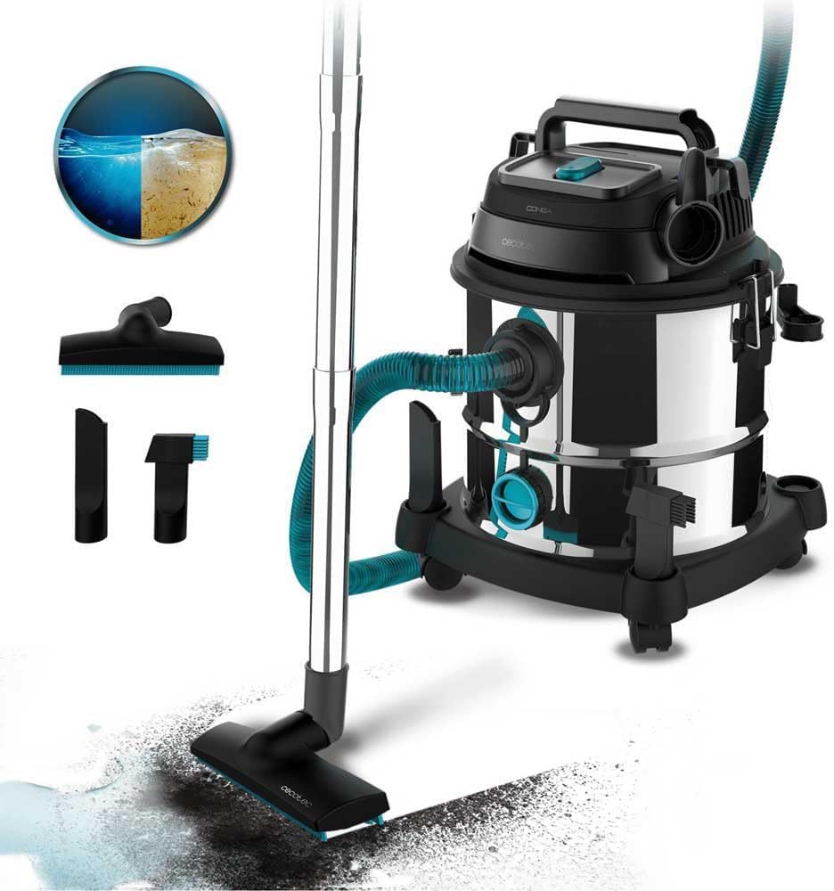 Aspirateur pour Solides et Liquides de 20 L Conga Rockstar Wet & Dry Steel MAX - 1400 W, 22 kPa, Système de Drainage, Aspirateur et Souffleur, Structure Métallique, Roues, Rayon d'Action de 5m - 20 L / Steel MAX