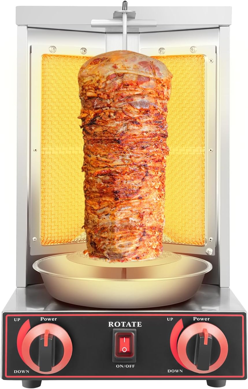 Machine à kebab à gaz 3000 W, barbecue gyroscopique pour la maison, barbecue vertical, barbecue électrique 220 V, kebab kebab avec 2 brûleurs pour la maison commerciale, le restaurant, la cuisine