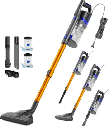 60KPa/600W/7M Aspirateur, Aspirateur Balai avec Dépoussiéreur 800ML, Aspirateur Balai avec Fil avec Design à Double Poignée, Aspirateurs Balais et Balais Électriques pour Sols Durs, Orange Orange XL-606-60