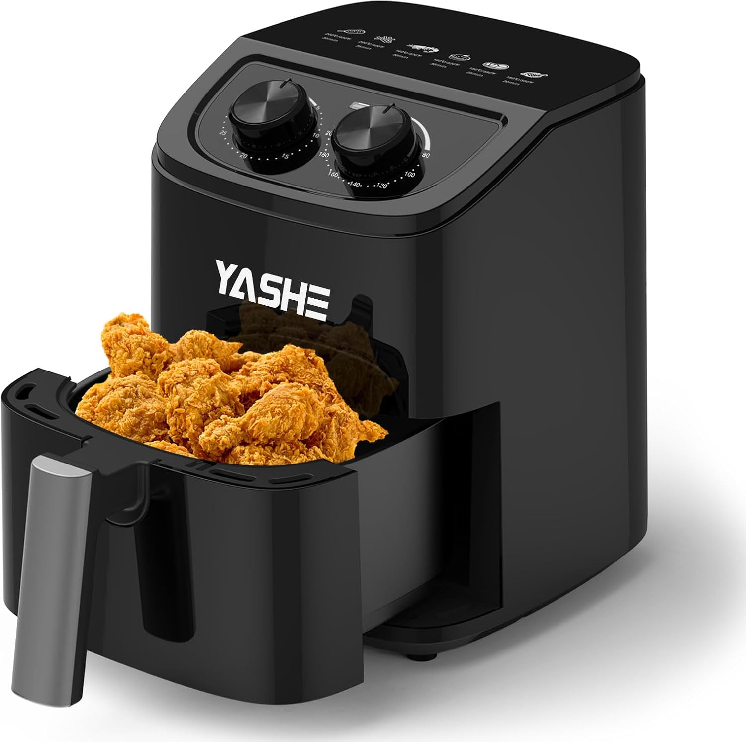 2,3L Friteuse Sans Huile pour 1–2 Personnes, Petit Air Fryer avec 6 Menu, Double Bouton Manuel pour Température & Minuterie, Circulation D’air Chaud 3D, Panier Antiadhésif, Lave-Vaisselle