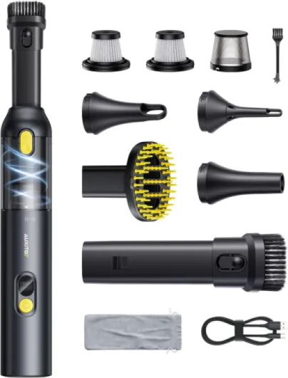 AUXITO Aspirateur a Main sans Fil - Aspirateur Voiture Puissant 24000pa,4-in-1 Mini Aspirateur de Voiture avec Outil pour Animaux, Charge Rapide USB-C,Idéal pour Voiture, Maison, Bureau, Cuisine Noir