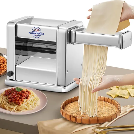 Machine à Pâte Électrique Laminoir à Pâte Acier Inoxydable avec 3 Lames de 2mm/4mm/6.5mm pour Spaghettis, Fettuccine, Ravioli, Réglage de L'épaisseur à 7 Vitesses pour Domestique (3Lames)