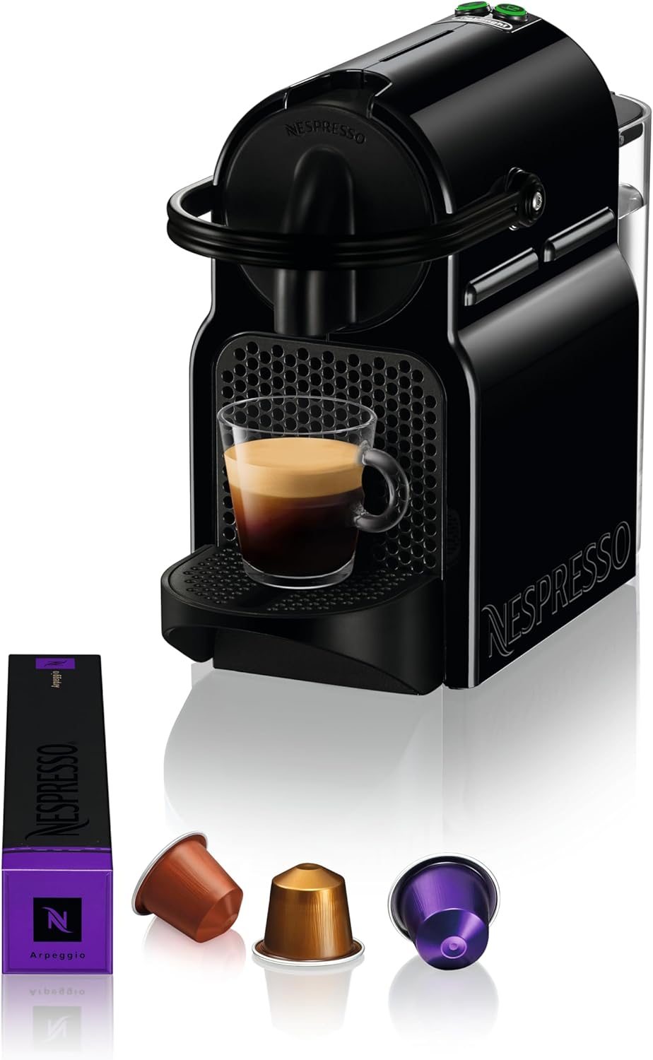De'Longhi Nespresso Inissia EN80.B, Machine à Café Automatique, Machine à Capsules pour une Seule Tasse, Ensemble de Bienvenue Inclus, Design Compact, 19 Bars, 1260W, Noir