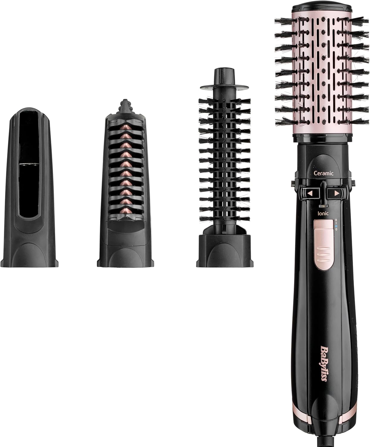 Brosse soufflante rotative Dry, Straighten and Style - Pour sécher, lisser et mettre en forme, Fonction ionique, Avec 4 accessoires interchangeables, Noir, AS200E AS200E Noir